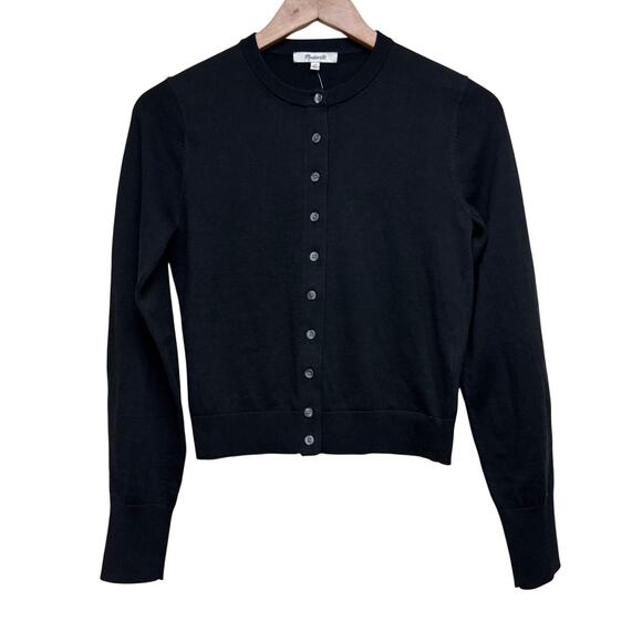Madewell Black Crewneck Button Cardigan 100% Cotton XS NWT - Picture 2 of 7